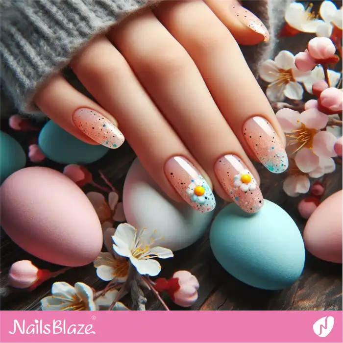 Glossy Speckled Egg Nails with Flower Accents for Easter | Easter Nails - NB3542